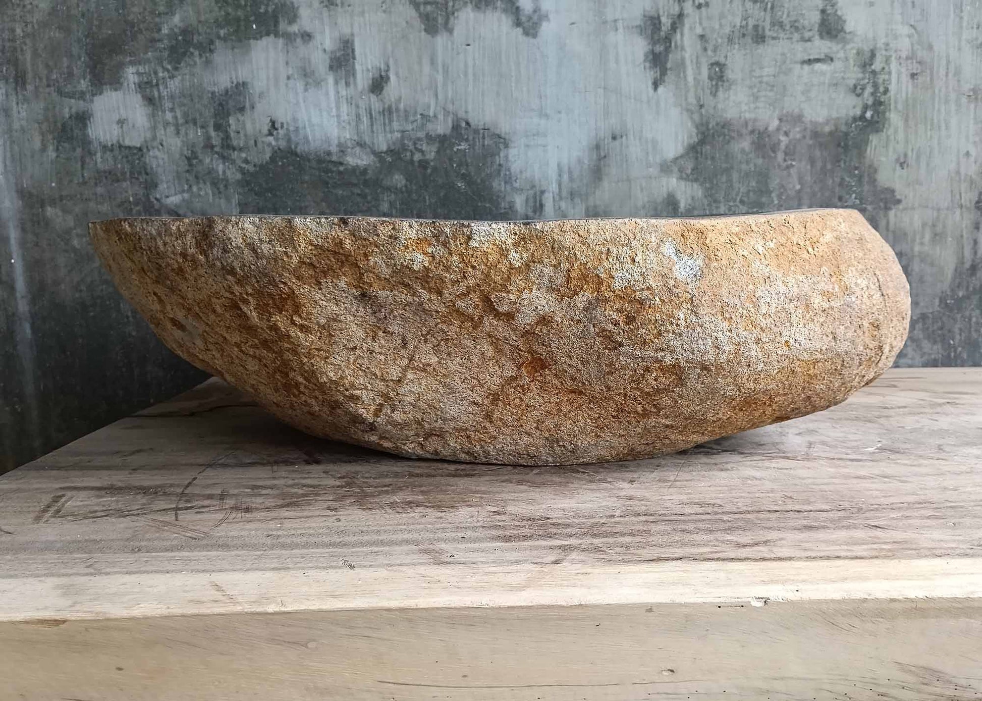 Rear view of handcrafted sink SKU 6170-5437 with natural rough surface and warm-toned granite texture
