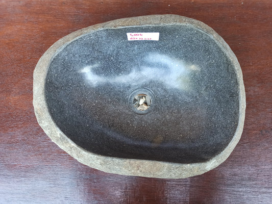 Top view of 5006-433317 charcoal gray river stone sink — polished oval interior
