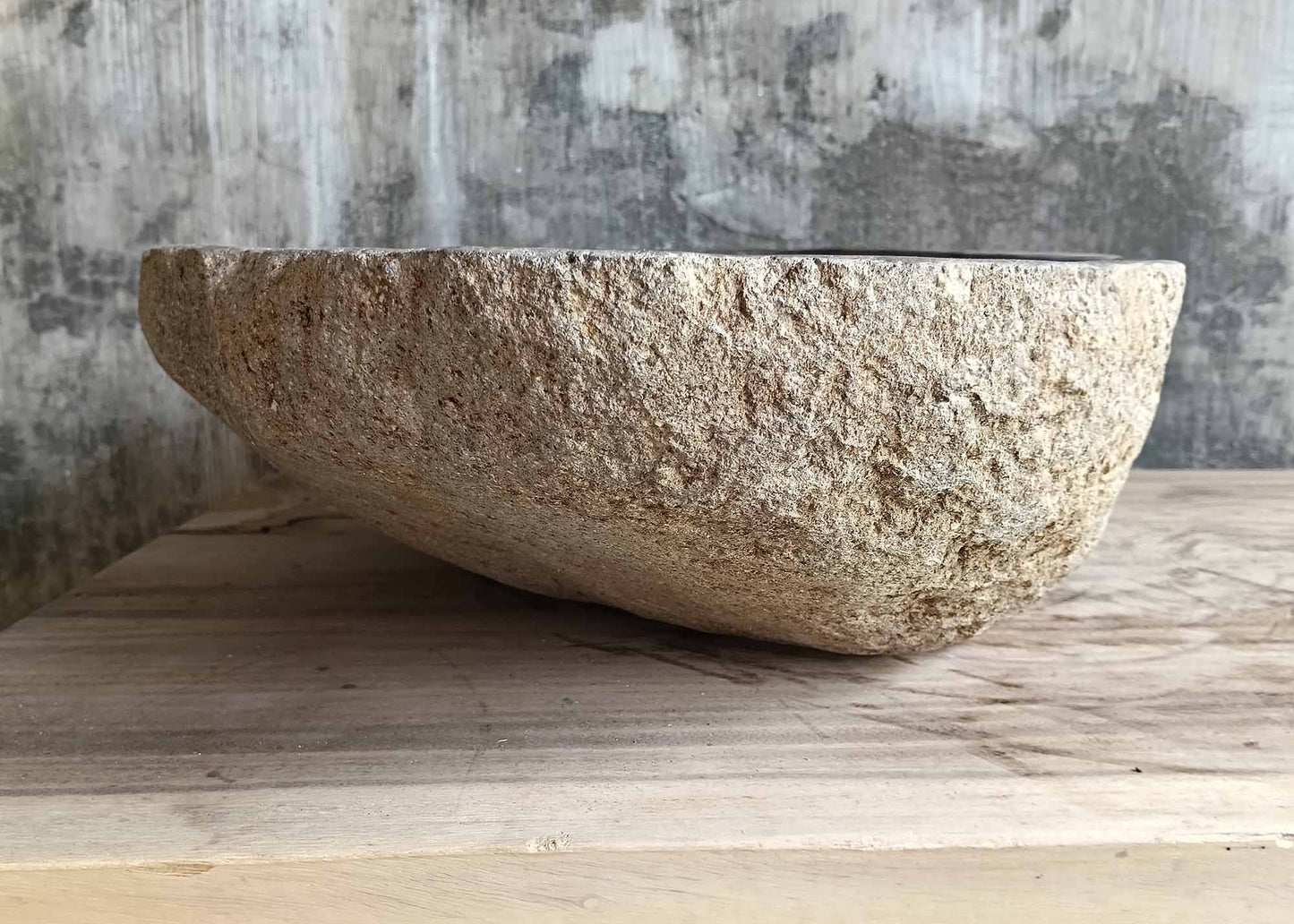 Rear angle of river stone sink 6219-5538 showing organic texture and asymmetrical shape
