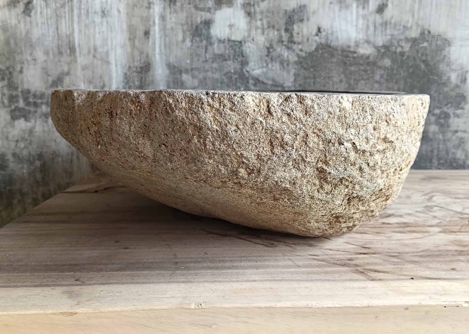 Rear angle of river stone sink 6219-5538 showing organic texture and asymmetrical shape
