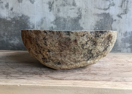 Front view of handcrafted oval sink showing rare color mix and smooth curves
