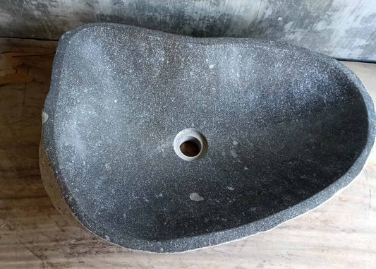 Top view of river stone sink 6245-5640 with matte dark gray interior and thick oval shape
