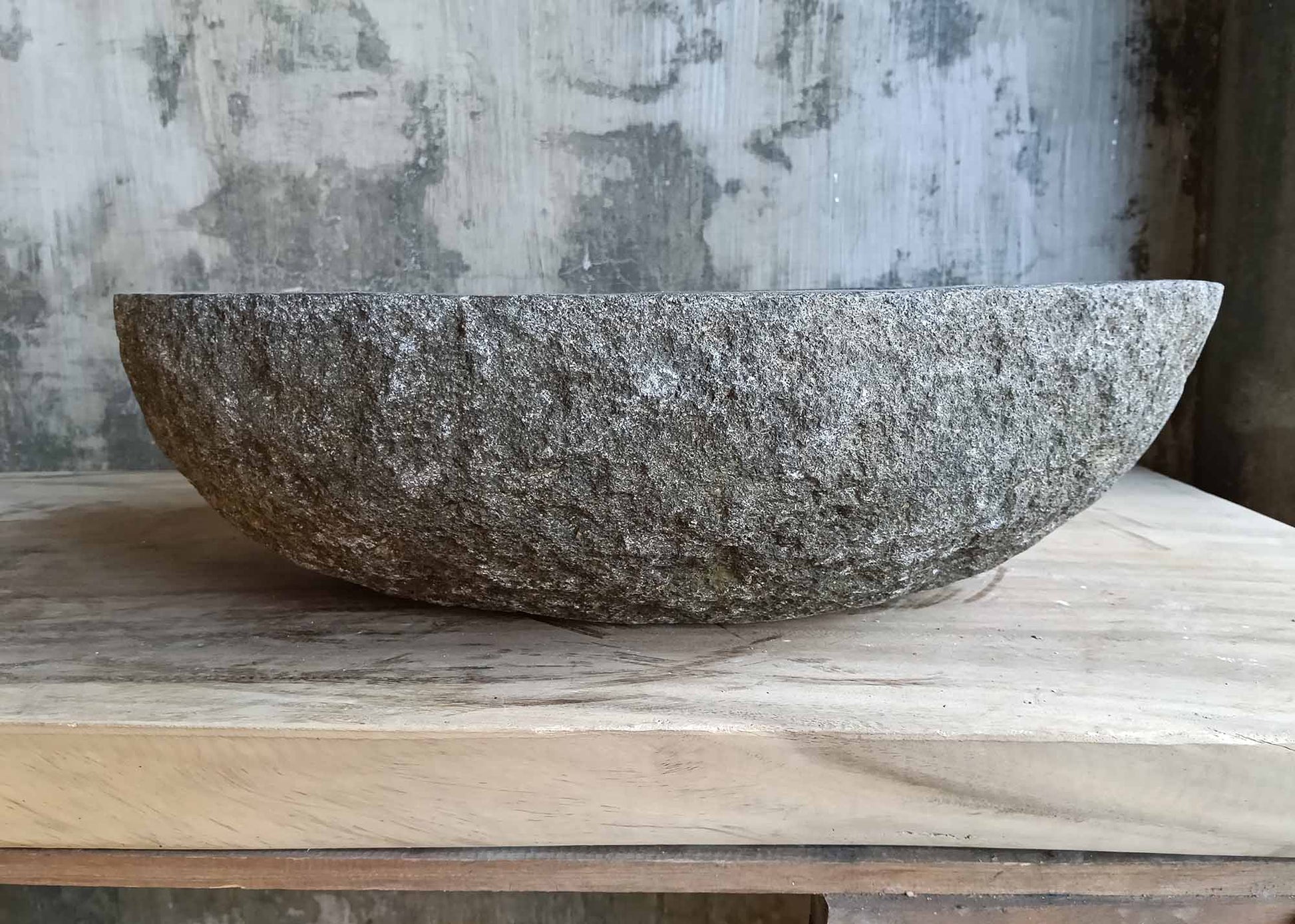 Back profile of stone sink 6269-5337 with deep gray-brown color and rounded shape
