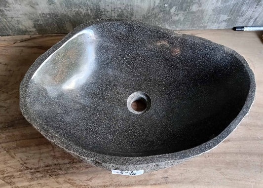 Top view of river stone sink 6297-5338 with dark gray polished triangular bowl
