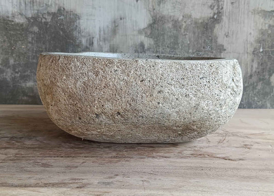 Right side view of 13×11 inch light river stone sink in perfect round shape
