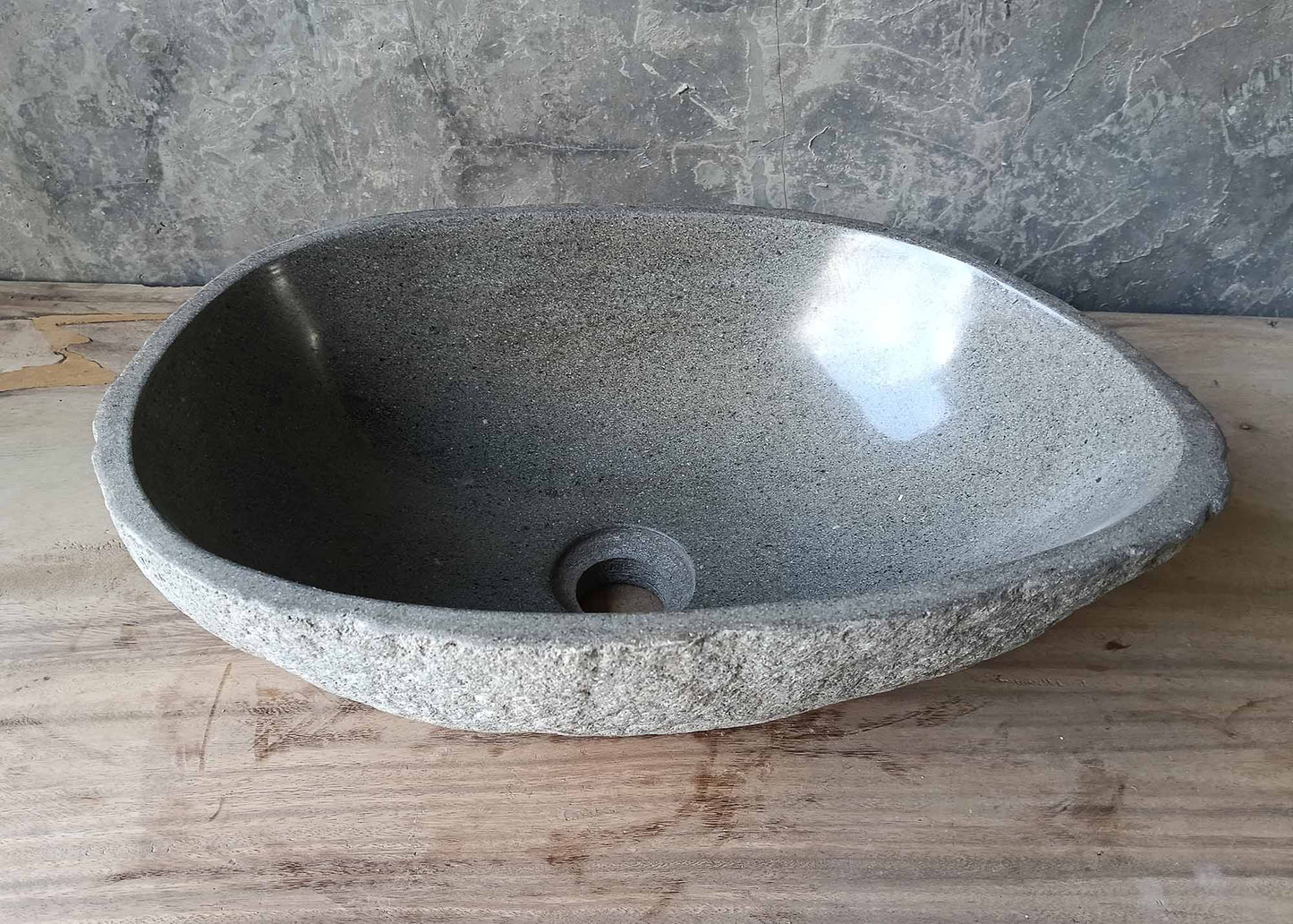 Earthy surface natural river stone sink – back view
