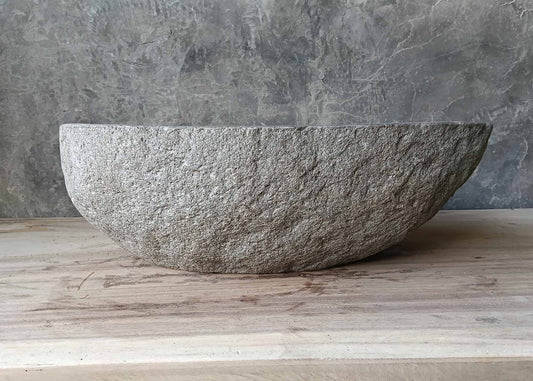 Hand-shaped sandy stone river sink – front view
