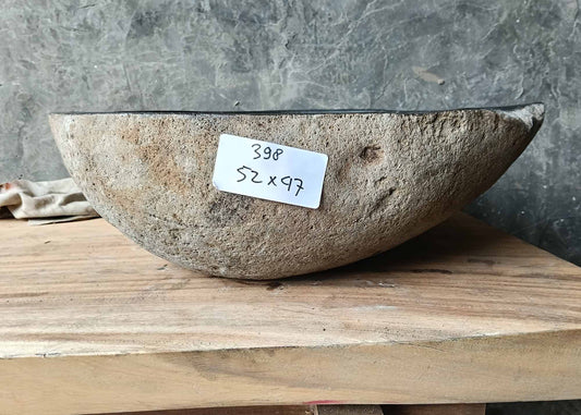 Natural beige-gray river stone sink with deep bowl – front view – 6398-5247
