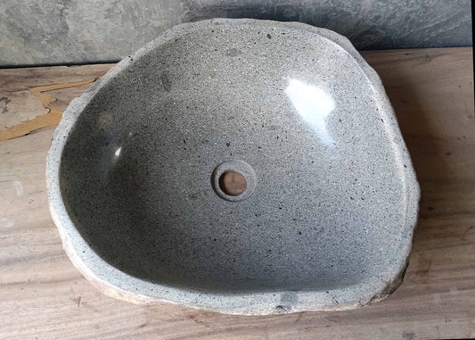 Light gray polished river stone sink – top view
