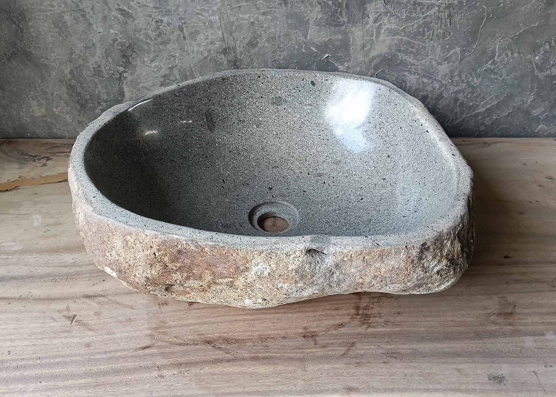 Charcoal-black natural river basin – back view
