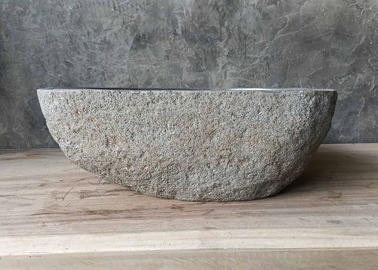 Soft sculpted edge natural stone basin – front view
