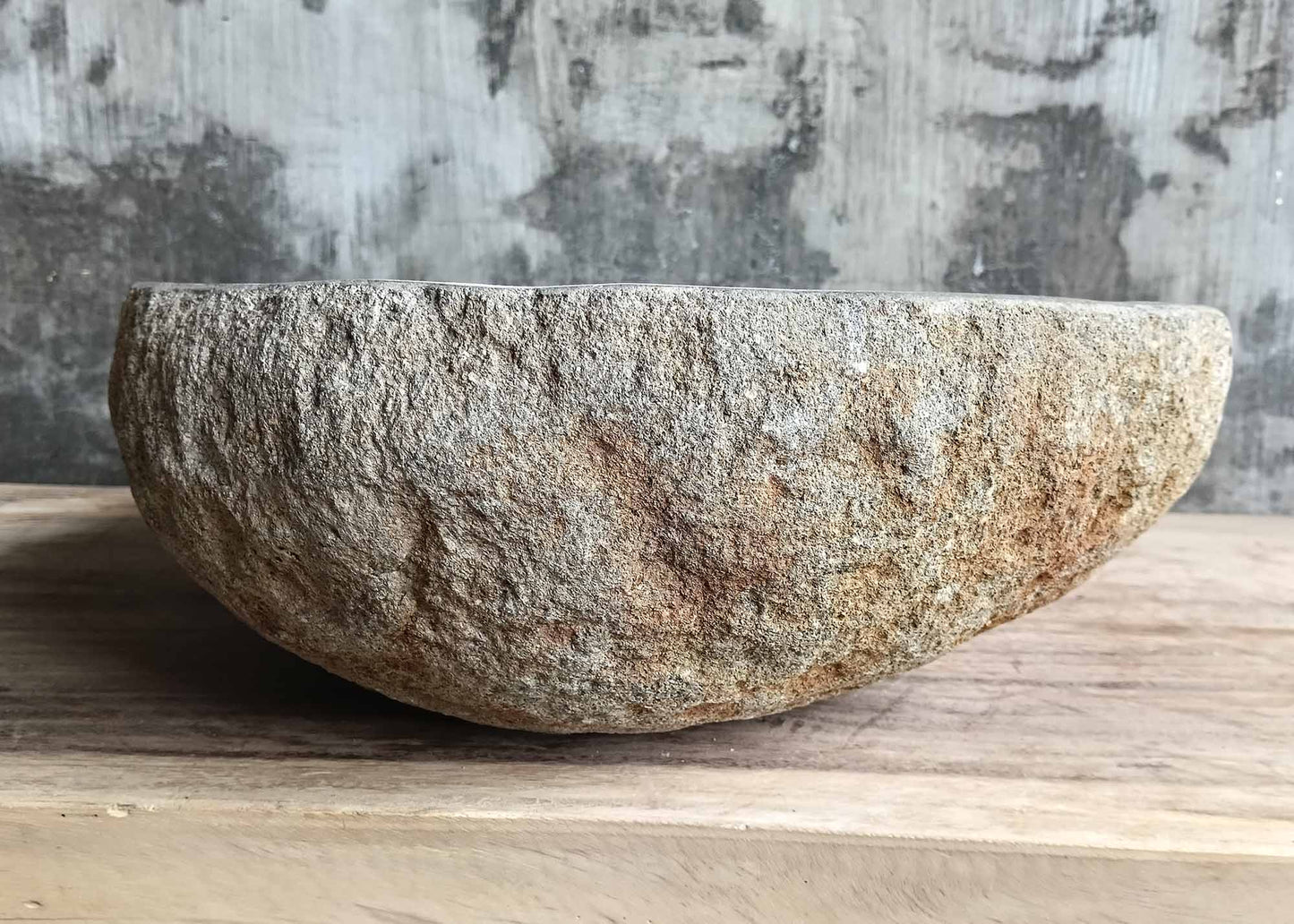 Oval bathroom sink made from river boulder – right view – 6418-5240
