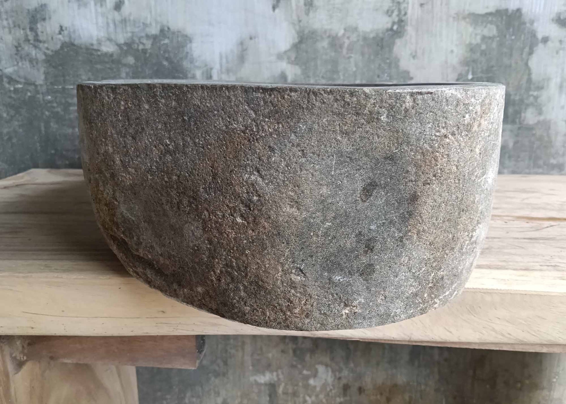 Right side view of rough natural stone sink with smooth interior – 6426-5836
