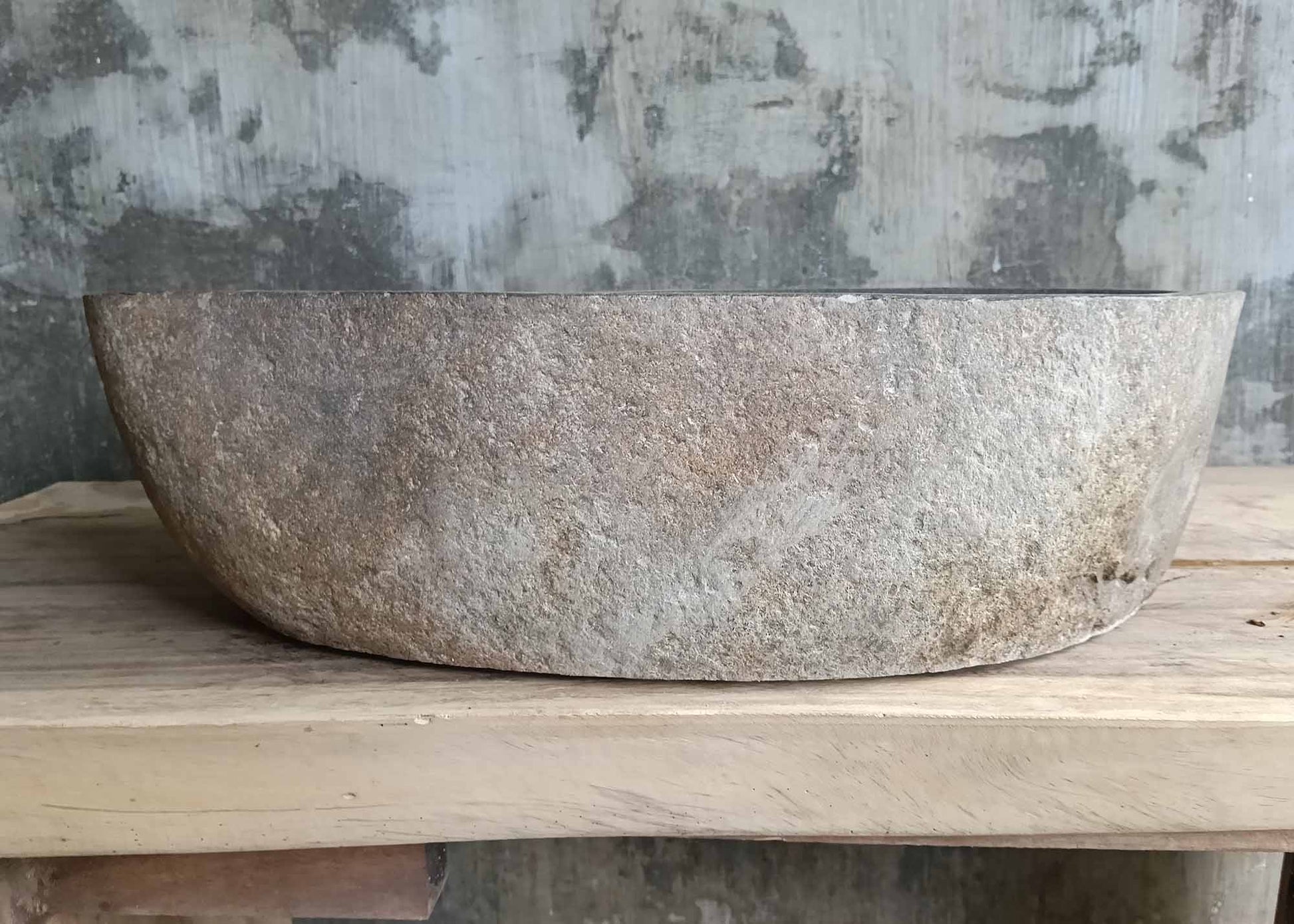 Back side of handcrafted gray river stone basin – 6426-5836
