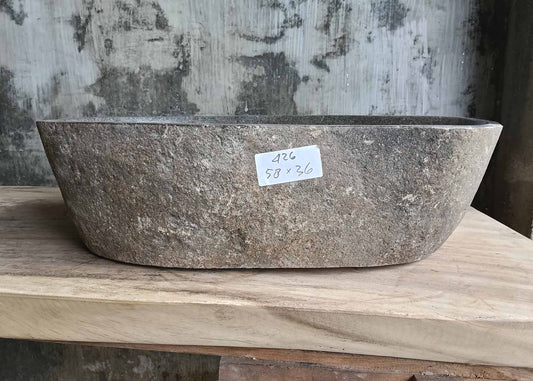 Front of natural river stone sink with polished gray bowl – 6426-5836
