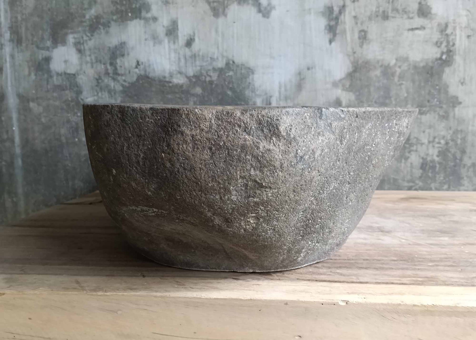 Left view of organic dark green stone sink with earthy texture – 6428-5332
