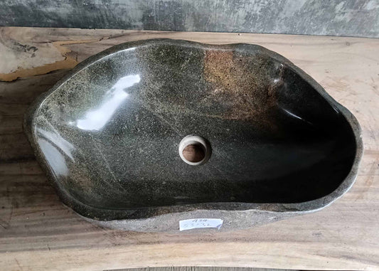 Top view of handcrafted green river stone sink with organic shape – 6428-5332
