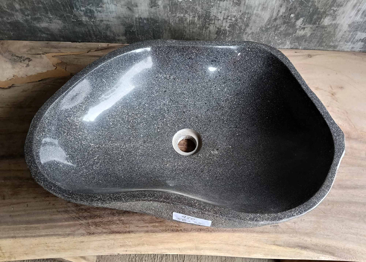 Top view of dark gray river stone sink with organic shape – 6430-5638
