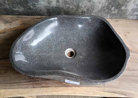 Top view of dark gray river stone sink with organic shape – 6430-5638
