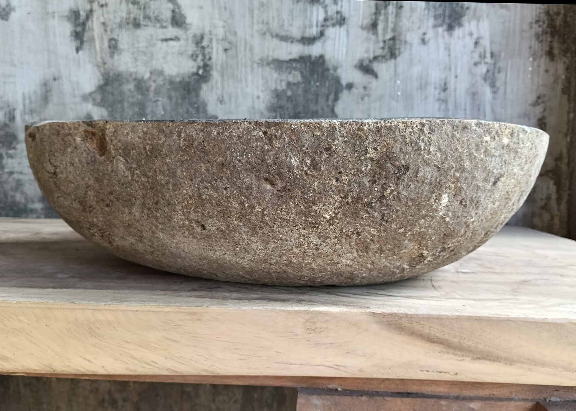 Back of handcrafted river stone basin with textured rock surface – 6435-5040
