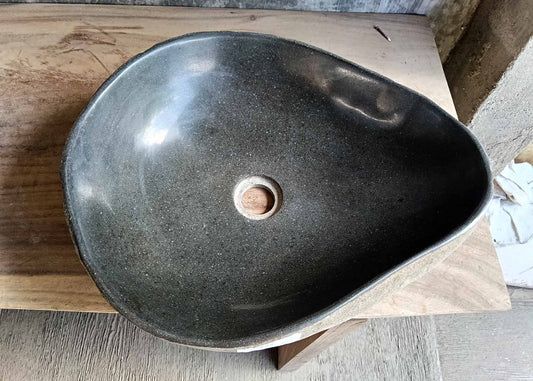 Top view of river stone sink with graphite gray polished interior – 6435-5040
