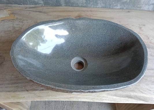 Top view of river stone sink 6440-4831 with narrow boat-shaped design
