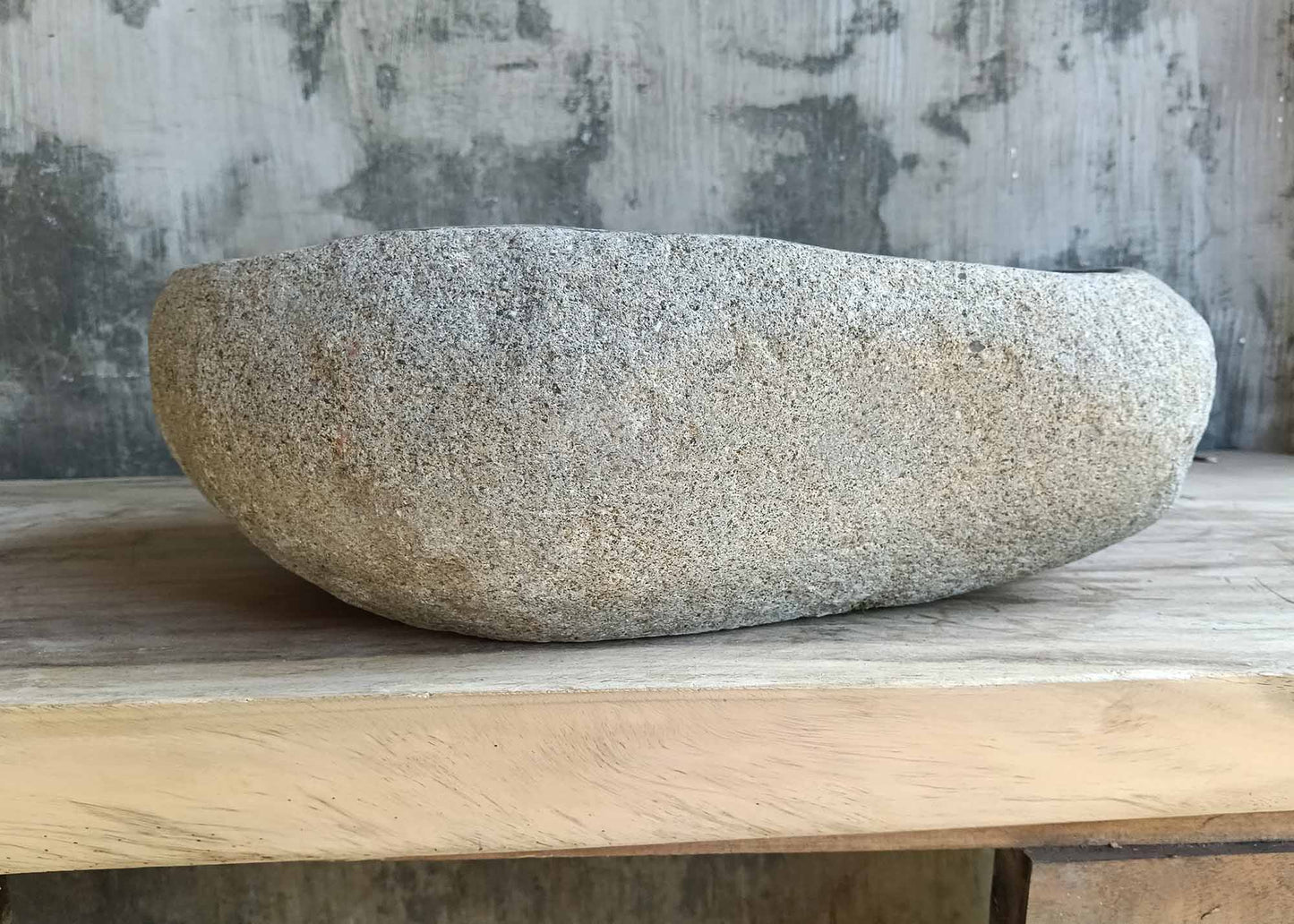 Backside of oval stone sink 6465-4433 showing natural stone finish

