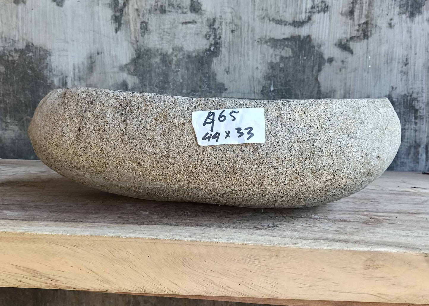 Front of handcrafted sink 6465-4433 with beige-gray raw stone texture
