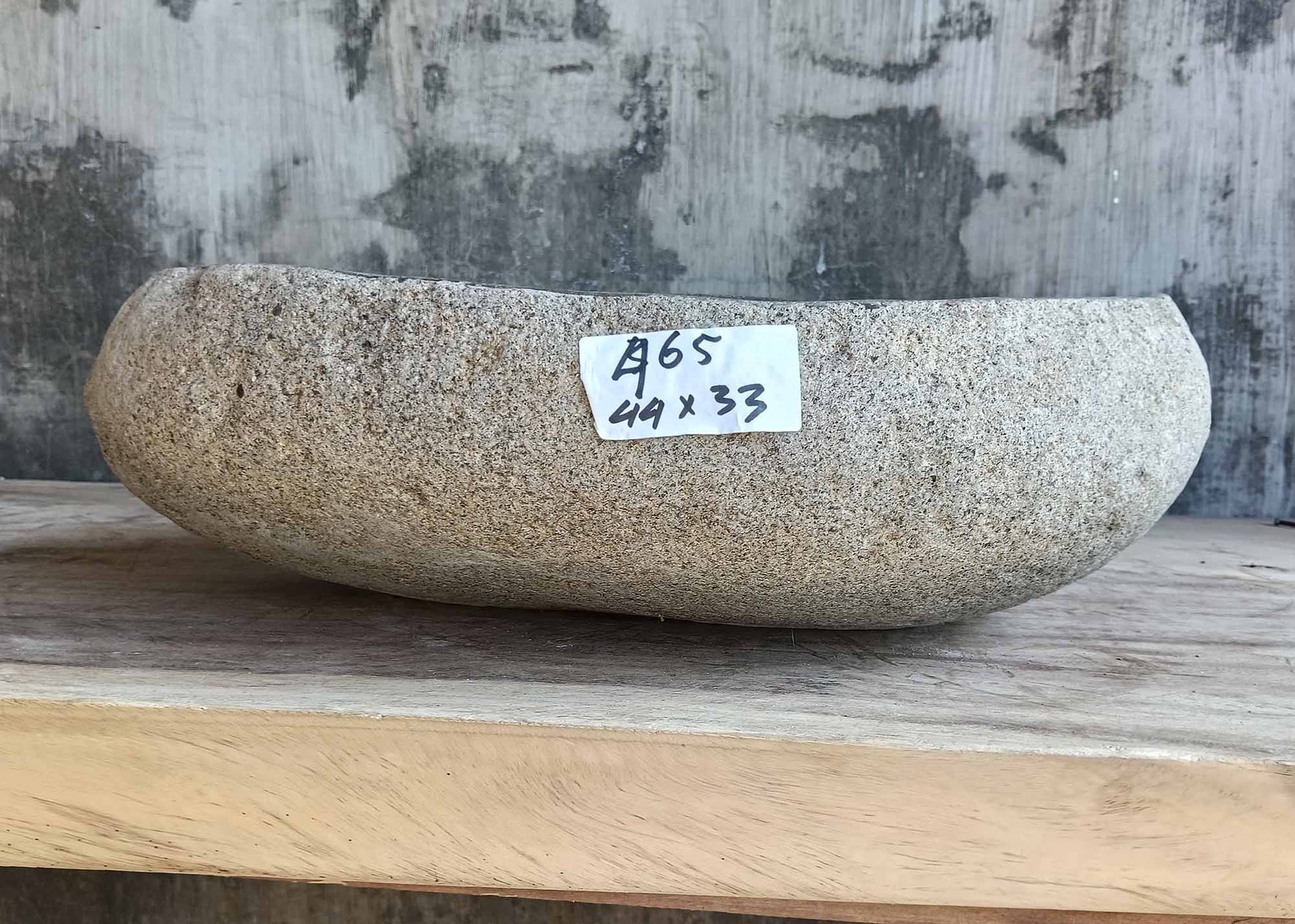 Front of handcrafted sink 6465-4433 with beige-gray raw stone texture
