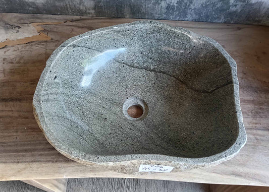 Top view of river stone sink 6486-4538 with light gray basin and natural veining
