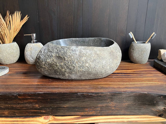 Premium Graphite River Stone Vessel Sink – 16″ × 12″ × 6″ – RSS-008
