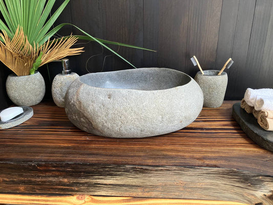 Natural River Stone Vessel Sink – 16.5″ × 13″ × 6″ – RSS-009