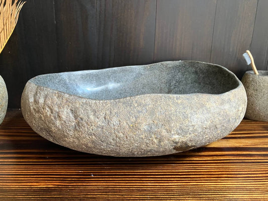 Front view of organic river stone vessel sink RSS-025