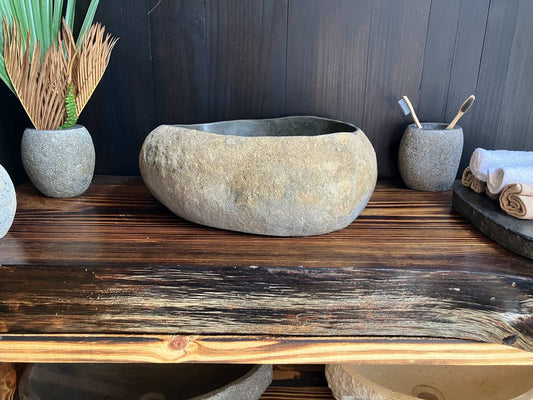 Warm brown natural river stone vessel sink RSS-030
