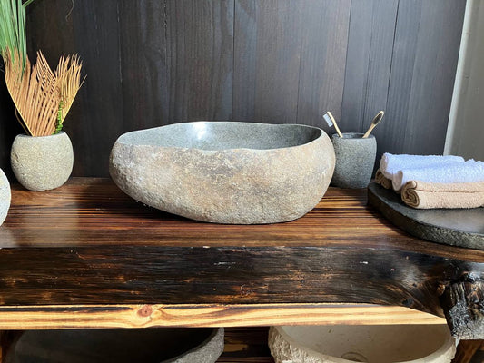 Rust-brown and dark-gray natural river stone sink RSS-035