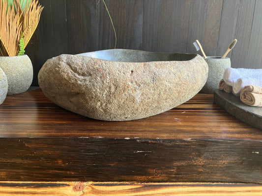 Brown natural river stone vessel sink RSS-043