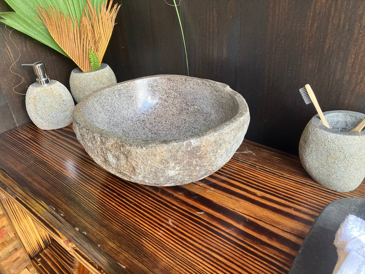 Natural River Stone Vessel Sink – 13.5″ × 11.5″ × 5.75″ – RSS-045