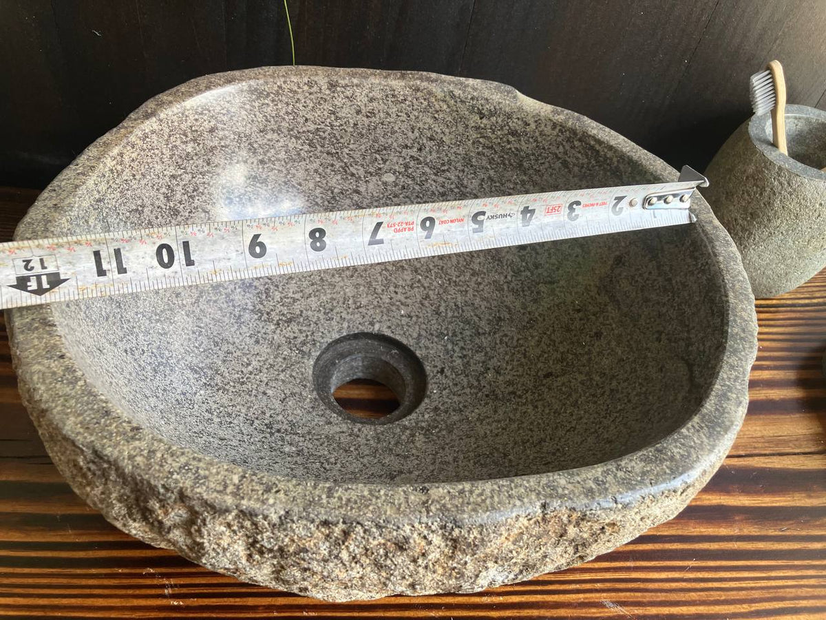 Natural River Stone Vessel Sink – 13.5″ × 11.5″ × 5.75″ – RSS-045