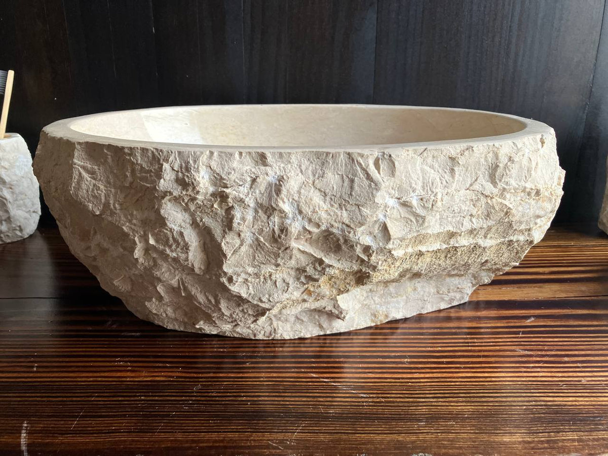 Light beige marble sink MSS009 angled view