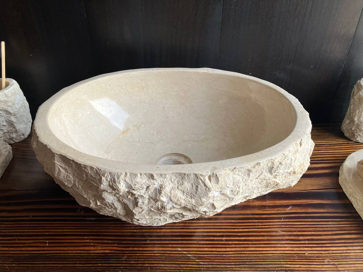 Natural marble vessel sink MSS009 polished interior
