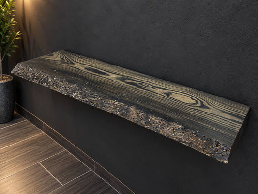 Charred pine live edge bathroom vanity top LEVT-005