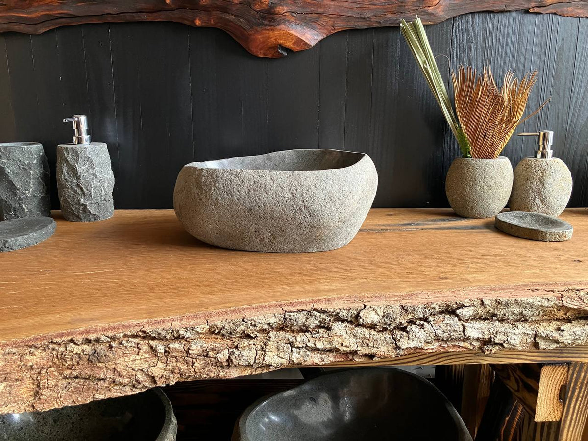 Natural river stone vessel sink RSS-048 – front view
