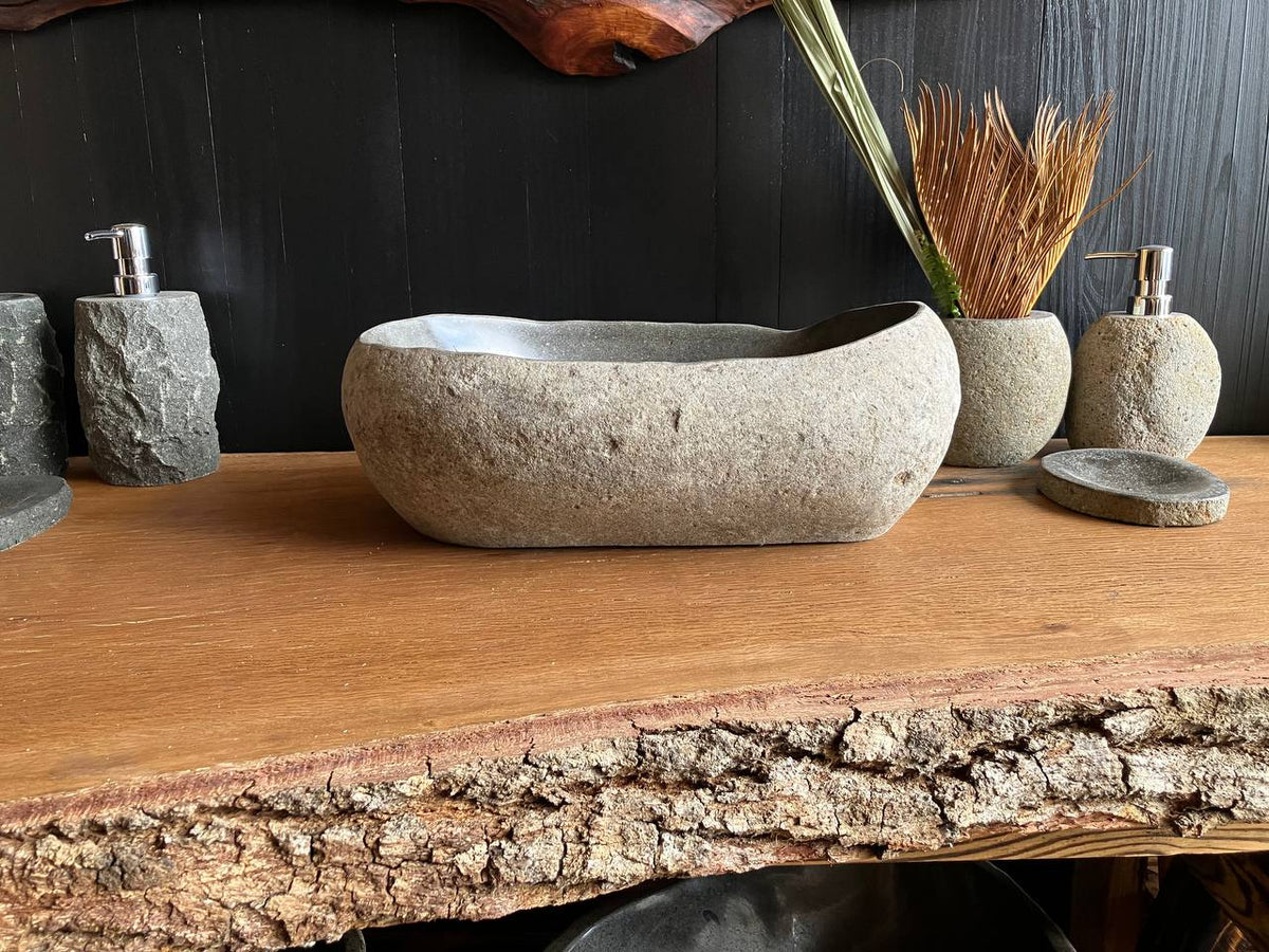 Natural river stone vessel sink RSS-049 – front view
