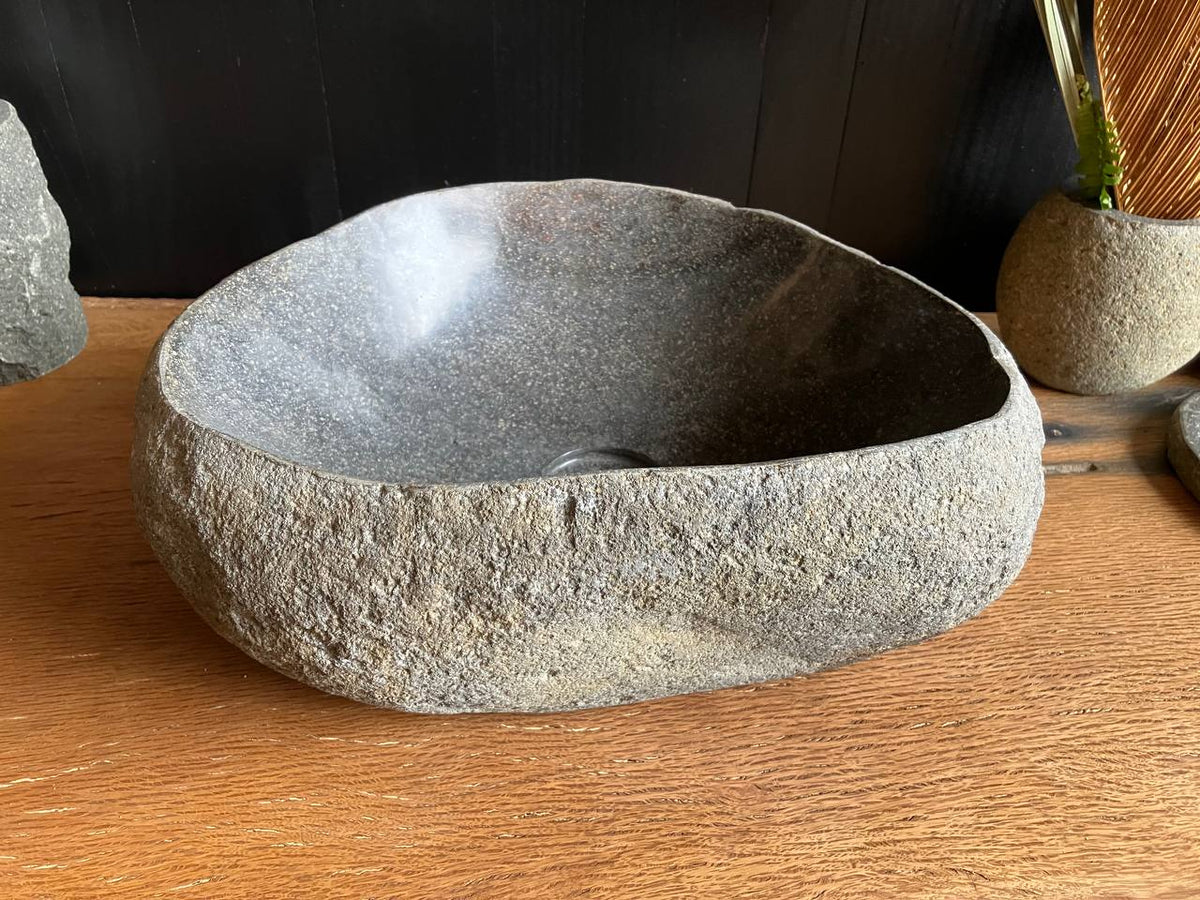 Dark Gray Natural River Stone Vessel Sink – RSS-050