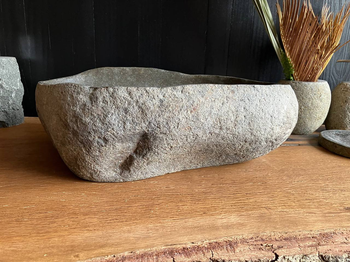 Elongated Dark Gray River Stone Vessel Sink – RSS-052
