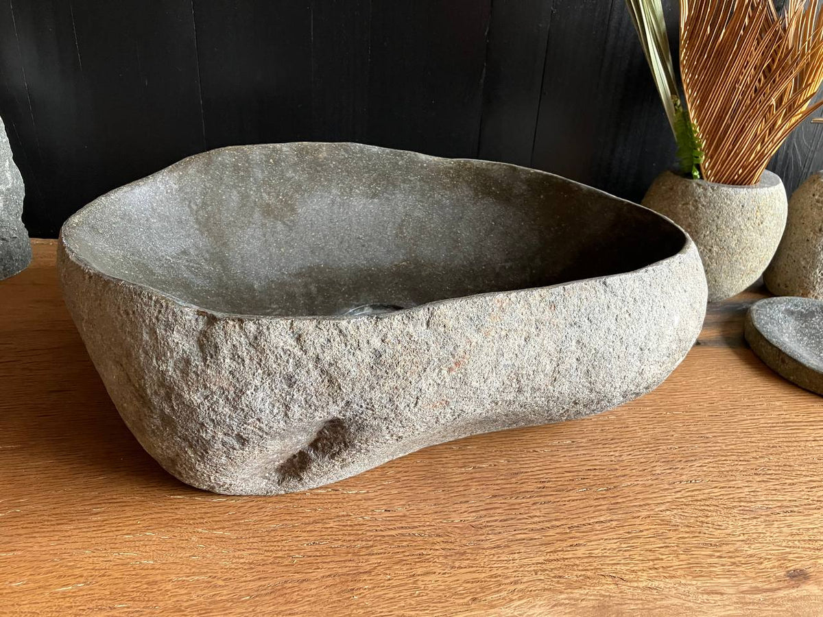 Elongated Dark Gray River Stone Vessel Sink – RSS-052
