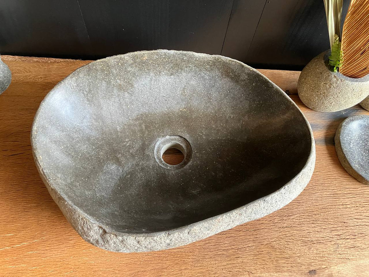 Elongated Dark Gray River Stone Vessel Sink – RSS-052