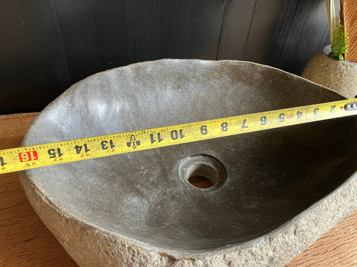Elongated Dark Gray River Stone Vessel Sink – RSS-052