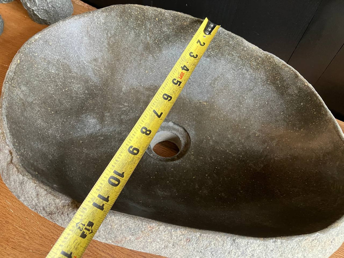 Elongated Dark Gray River Stone Vessel Sink – RSS-052