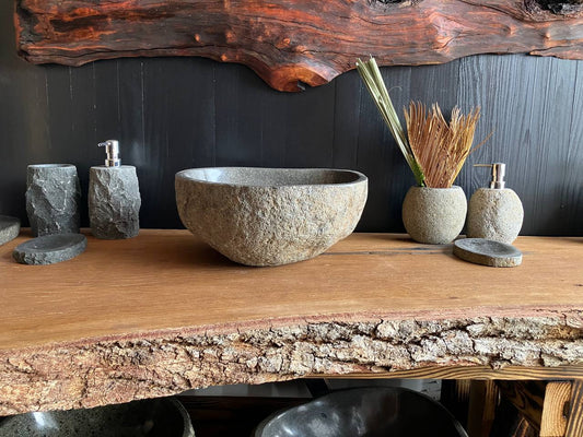 Rounded Square River Stone Vessel Sink – RSS-053